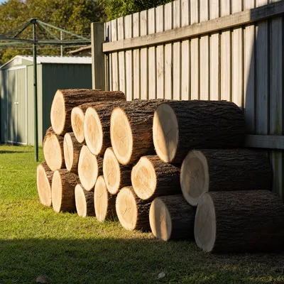 Hardwood rounds stacked for firewood, Townsville